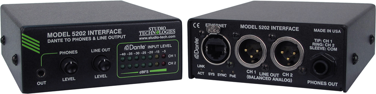 Model 5202 Dante to Phones and Line Output Interface