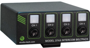 Model 374A Intercom Beltpack: Four Channels, 5-Pin Female Headset Connector
