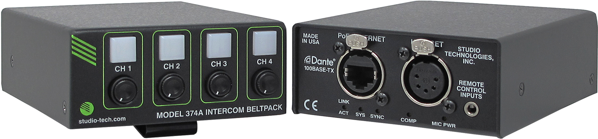 Model 374A Intercom Beltpack: Four Channels, 5-Pin Female Headset Connector