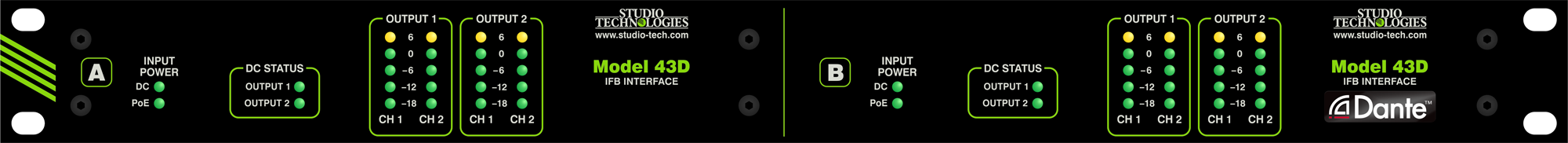 Rack-Mount Front Panel for Two Model 43D IFB Interface Units (Order Code: M43DRM-2)
