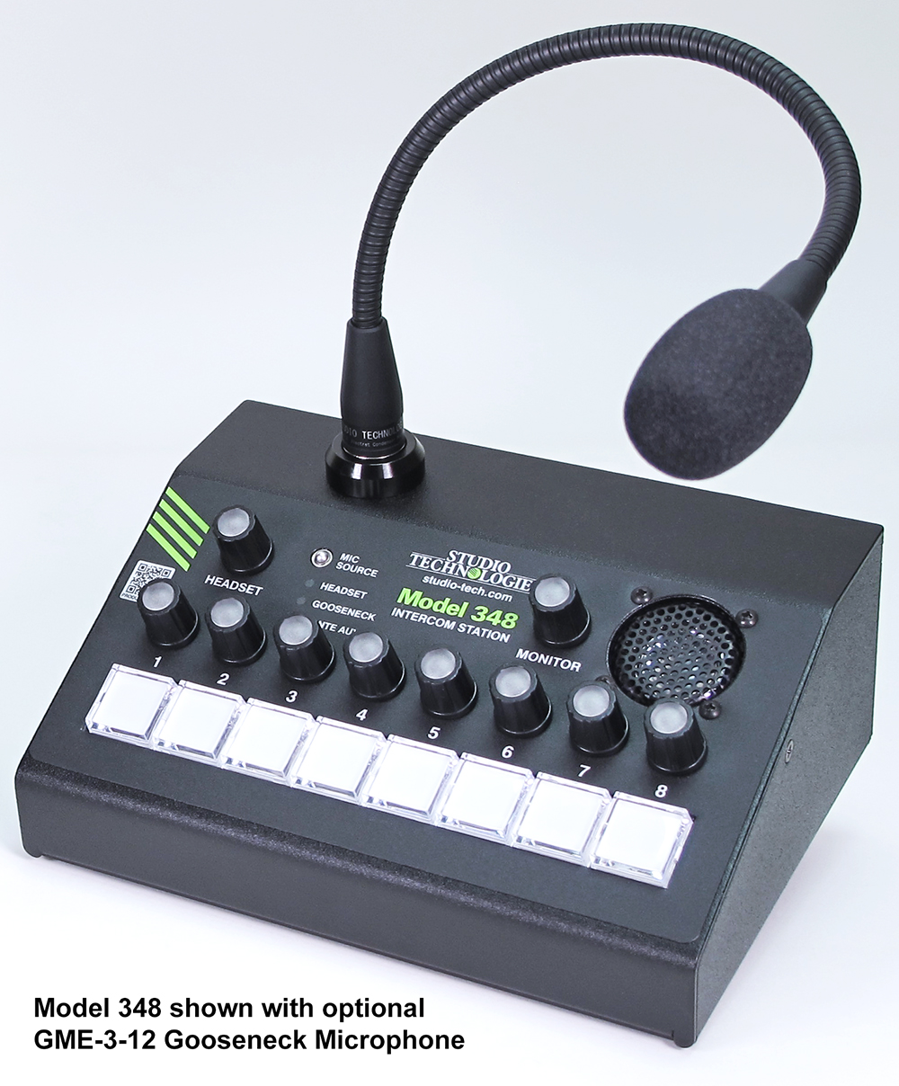 Model 348 Intercom Station shown with optional GME-3-12 Gooseneck Microphone